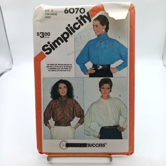 Simplicity 6070 Vintage 1983 Sewing Pattern Womens Pullover Blouse Size 12 14 16 - Picture 1 of 2